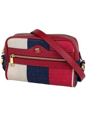 Gucci Logo Shoulder Bag Tricolor Canvas Red Blue White